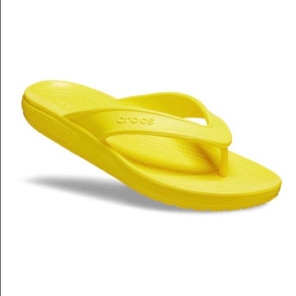 Lemon yellow Crocs flip flops